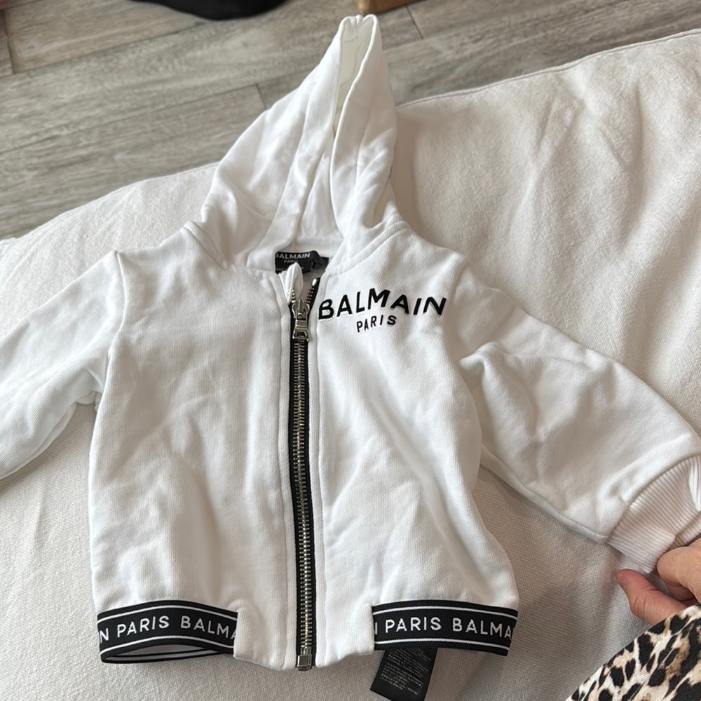 Balmain White Zip-Up Hoodie - Picture 2 of 3